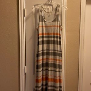 Loft gray and peach striped maxi dress sz M